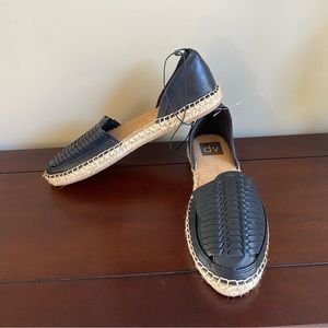 DV Womens Espadrille Black Faux Leather Slip On Flats NWT